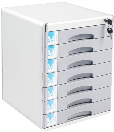 HOMEONENIC Metall Schubladenbox Abschließbar Dokumenten Aufbewahrung Ablagebox 7/5 stufige Dokumentenaufbewahrungsbox Desktop Schublade Organizer Aluminiumlegierung Büroschrank (7 Ebenen)