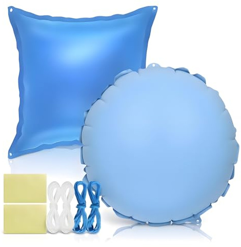 2 Poolkissen Winter 1.2×1.2 m Luftkissen Pool Verdickte PVC Pool Kissen | Winter 1 Eckige und 1 Poolkissen Rund 360 eis und Schneefest für Aufstell-Pool Whirlpool Outdoor Winterfest usw Hell/Hochblau