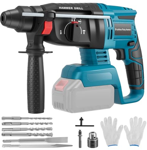 Haedswer 18V 2.5 J Taladro Percutor a Baterías Profesional, Compatible con Baterías Serie 18V BL, Incluye 10 Brocas, Mango Antivibraciones y Embrague de Seguridad