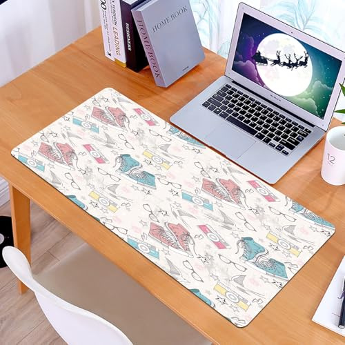 KDWJS Tapis de Souris XXL Speed Gaming - 90x40 cm - Base en Caoutchouc antidérapant Extended - Améliore la précision et la Vitesse - Modèle rétro, Adolescent Adolescent Grunge avec Chaussures de SPOR