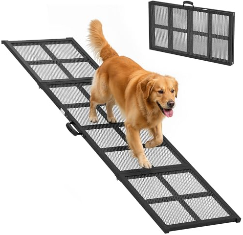 PawHut Hunde-Rampe für Auto, 191 x 20cm faltbare Haustier-Rampe mit Anti-Rutsch-Oberfläche, tragbare Haustier-Treppe extra lang für große Hunde, für SUVs, LKWs, Autos, schwarz