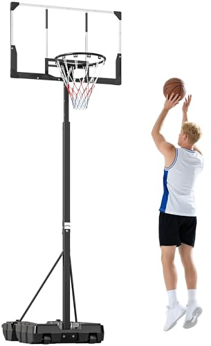 SPORTNOW Canasta de Baloncesto para Exterior, Altura Ajustable 230-305 cm, Canasta de Baloncesto Portátil con Marco Plegable, Tablero Irrompible, Ruedas y Base Rellenable, para Adolescentes y Adultos