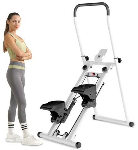 YEE RUN Stepper d’Escalier Pliable，Stepper Fitness pour la Maison，Guidon et pédales réglables,Écran LCD,avec Support de téléphone,Charge 120KG (Blanc)
