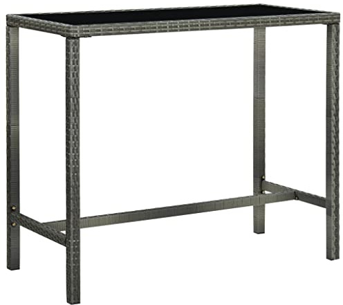 IBUQDDV Garten-Bartisch Grau 130x60x110 cm Poly Rattan und Glas mit pulverbeschichtetem Stahlgestell und robuster Hartglasplatte für den Außenbereich, wetterbeständiger Stehtisch