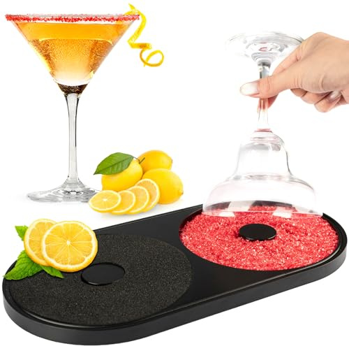 Set di 1 saliera Margarita – TonJin Salt and Sugar Rimmer con spugna per cocktail, tutto in uno, lavabile in lavastoviglie, strumento per margarita e mojito (nero)