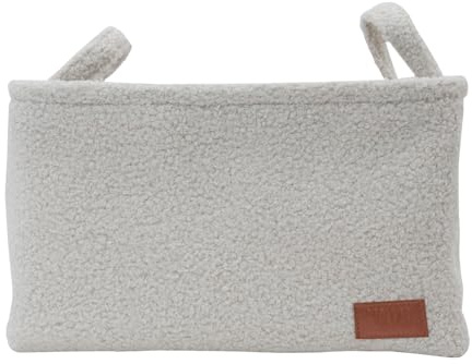 JVL Shiro Boucle Fabric Rectangular Organiser Basket with Handles, Home Storage Solution, White