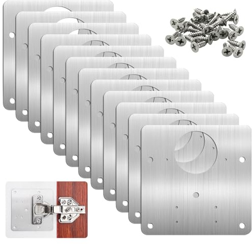 12 pièces Plaque Reparation Charniere Porte pour Bois, étagères, Portes | 9x9 cm Plaque de Réparation Charnière D'armoire avec Trou, Inoxydable Kit de Réparation Charnière Meuble avec 72 Vis