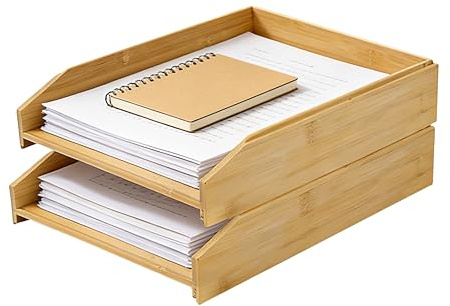 RMNKTHC Briefablage Holz 2er Set, Ablagefächer Stapelbar für Zeitschriften | Ordner, Post & Rechnungen, Dokumentenablage, Schreibtisch Organizer für Büro, Natur