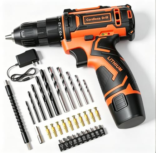 Cordless Drill, 12V Power Mini Combi Drill and Screwdriver Set, Rechargeable Electric Screwdrivers Cordless, 3/8 Keyless Chuck, 42Pcs Accessories, 2Ah Battery Small Hand Drills Driver DIY Tools