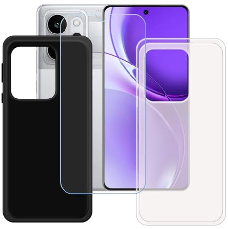 BMPNLSZ Funda (6,8) Screen Protector, Negro + Translúcido Suave Silicona TPU Canica Carcasa Caso Case + Cristal Templado Film Vidrio