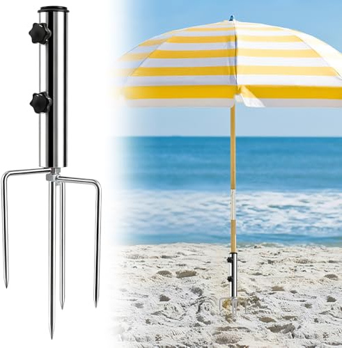 Mineup Soporte para Sombrilla De Playa, Grande Pincho para Sombrilla con 4 Clavijas Desmontable Ajustable, Soporte para Sombrill De Metal, para Terraza, Exterior, Jardín, Césped, Balcon, Playa (35mm)