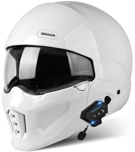 Caschi Integrale Bluetooth Da Moto ECEDOT Omologato Caschi Jet E Demi-Jet Da Moto Vintage per Uomini Adulti Donne Casco Motocross Con Visiera Retrò Casco Integrali Racing ATV 10,S=55~56CM