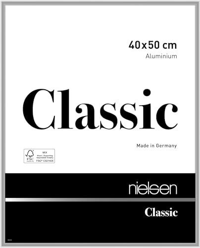 nielsen Aluminium Bilderrahmen Classic, 40 x 50 cm, Silber | Aluminium Posterrahmen im Hoch- & Querformat zum Aufhängen Silber glänzend Echtglas