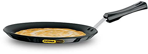 Hawkins Futura 26 cm Flat Tava, Non Stick Tawa with Plastic Handle, Tawa with Rim, Pancake Pan, Flat Pan, Black (NFT26P)
