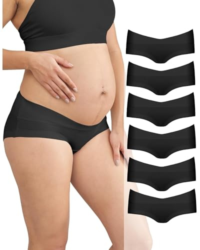Intimate Portal Cotton Maternity Underwear for Women Pregnancy Panties Under the Bump Boyshort Postpartum C Section Briefs 6 Pack Black Small