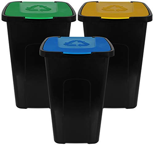 TW24 Mülleimer 50L mit Klappdeckel 3er Set Recycling Abfalltonne Mülleimer Abfalleimer