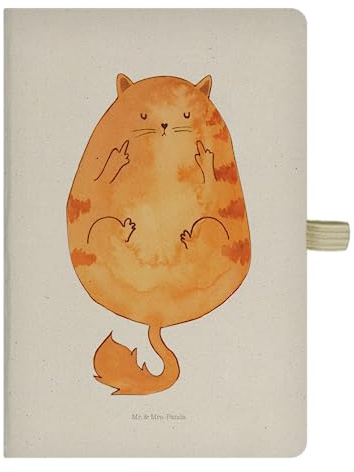 Mr. & Mrs. Panda DIN A4 Baumwoll Notizbuch Katze Mittelfinger - Geschenk, Eintragebuch, Katzenliebhaber, Notizheft, Notizen, Kladde, Katzen, Adressbuch, Mieze, Mietze, Tagebuch, Kater, Katzenfreund