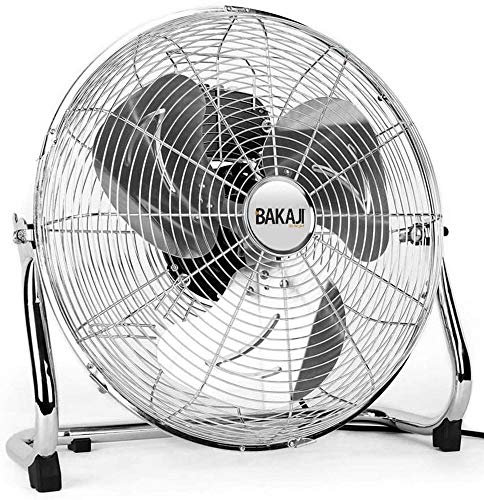 BAKAJI Ventilatore Da Terra In Metallo Potenza 90 Watt Con Pale 45 cm in Alluminio Inclinabili e Motore a 3 Velocità