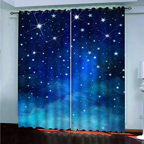Thermo Gardinen Schlafzimmer Dunkelblauer Sternenhimmel Sterne Vorhänge mit Ösen Kinder Vorhang Blickdichte Microfaser Verdunkelungsvorhang für Kinderzimmer 150x166cm