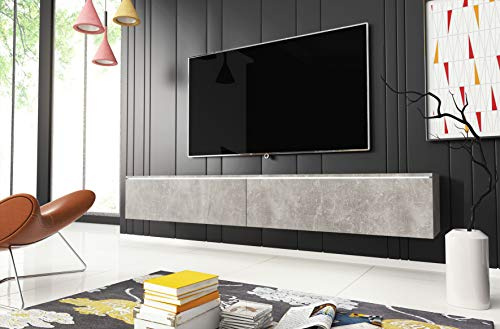 Lowboard, TV-Möbel, 180 cm, TV-Ständer, Hängeschrank, Weiß, Beton (Beton)