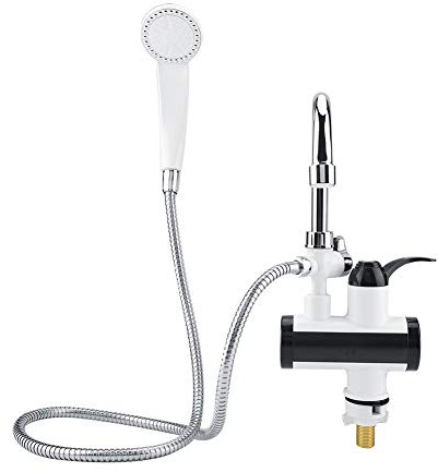 Cuisine Chauffe-Eau Instantané Rotation à 360 ° 220V 3000W Électrique Instantané Robinet et Tête de Douche d'eau Chaude Électrique Chauffe Rapide Robinet avec Affichage de la(EU Plug)