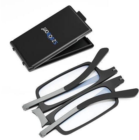 SZEOEOM Ultra dünn Faltbar Lesebrille Ultraleicht Blaues Licht Faltbare Lesegeräte zum Männer Frau Kompakt reisen tragbar Rechteck Brillenetui (Schwarz, 2, diopters)
