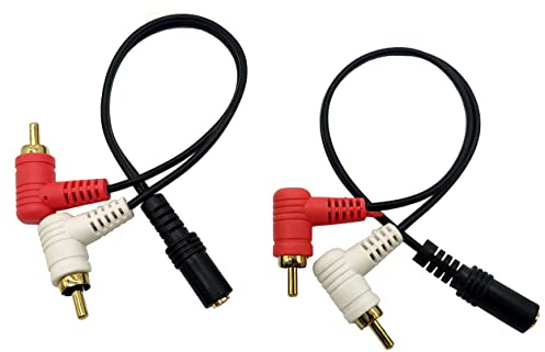 Halokny (2-Pack) 3.5mm to 2RCA Adapter Cable, 10 Inch Gold Plated 3.5mm 1/8 TRS Stereo Female to 2 Dual RCA Male 90 Degree Angle Y Splitter Adapter Cord (3.5F/2RCAM)