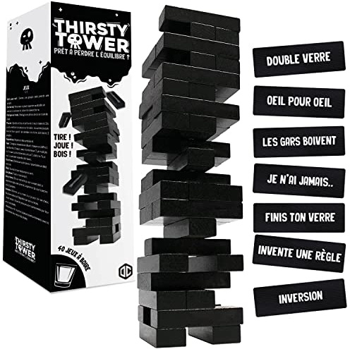 Thirsty Tower® | Tour Infernale avec 40 gages et Jeux à Boire | Jeu de société pour Adultes | Jeu à Boire en Bois | Idée Cadeau 100% Fun | OriginalCup®