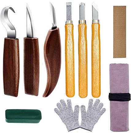 Herramientas De Tallado De Madera, Kit De Herramientas Manuales De Tallado, Paquete De 10 Unidades, Incluye Cuchillo De Tallado De Madera Con Mango De Nogal Negro, Tallado De Madera Para Principiante