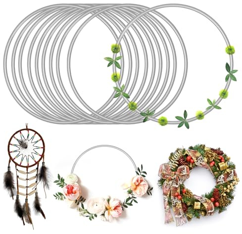 10 Stück Metallringe zum Basteln 10cm, Metall Ring Schwarzer für Traumfänger, Deko Ringe zum Aufhängen, Metallringe zum Baste für Selbstgemachte Weihnachtskränze, Hochzeitskränze(Silber)