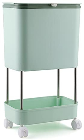 Papelera Cocina Cubo De Basura Plástico Con Ruedas Botes De Basura Con 2 Compartimentos Contenedores De Basura Rectangulares Baño, Dormitorio, Sala De Estar De La Oficina ( Color : /Green , Size : 2 T