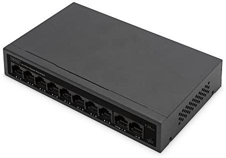 DIGITUS Commutateur réseau PoE - 10 ports - Gigabit Ethernet - non administré - 8x RJ45 ports PoE + 2x RJ45 liaison montante - budget PoE de 60W - mode CCTV - 10/100/1000 Mbit/s - noir