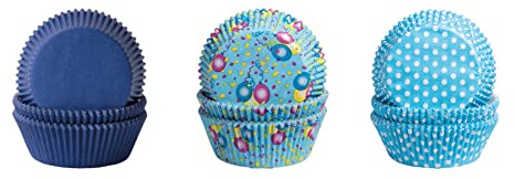 Demmler Set di pirottini per muffin – Pirottini per cupcake con motivi palloncini, pois bianco/turchese, blu – Dimensioni: 5 x 5 x 2,5 cm – Totale 180 pezzi – Made in Germany