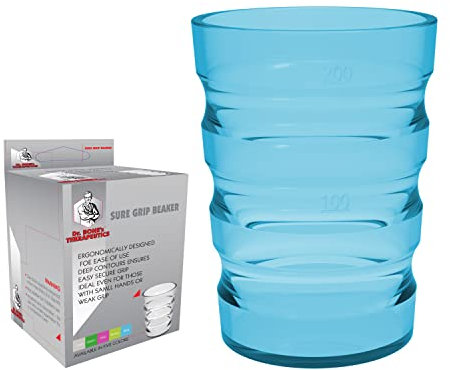 DR. BONE'S THERAPEUTICS ® 200 ml Clear Non Spill Cup, Portable Travel Mug for Children, Elderly and Disabled Adult Drinking Cup/Beaker/Mug/Sippy Cup for Disabled Adults for Better Grip (Blue)