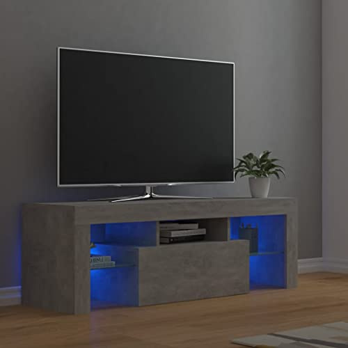 FIRBNUS Meuble TV avec Lumières LED Gris Béton 120x35x40 cm Aggloméré Armoire Média Salon Amplement d’Espace pour Garder et Organiser Lecteur DVD Console de Jeu Appareil de Streaming