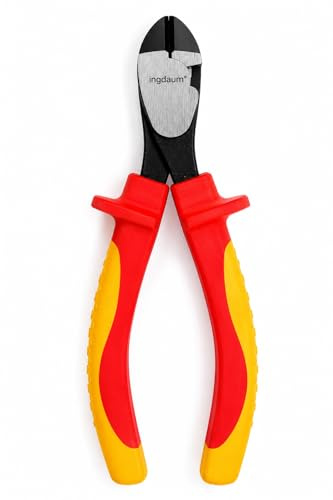 ingdaum® Pinza VDE para electricistas – Aislada 1000 V y probada VDE – Certificada GS según DIN EN IEC 60900 – Acero cromo vanadio (Alicates de corte diagonal de alta resistencia de 7)