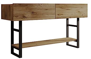 MB Muebles Bonitos, Meuble d’Entrée Factory R1 Design Industriel, Console pour Entrée, Structure en Acier Noir Mat, Mélamine Couleur Pin Atlantique, 139x75x43 cm
