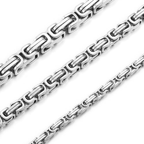 RWQIAN Herren Königskette Kette Männer Wikinger Halskette Byzantinische Plattenkette Edelstahl Silber/Schwarz/Gold 50-70CM
