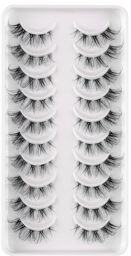 Clear Band Falsche Wimpern D Curl Russische Streifen Falsche Wimpern Manga Lashes Natürlich aussehende falsche Wimpern, die wie einzelne Cluster aussehen Wispy Mink Eye Lashes Pack (DZ7714)