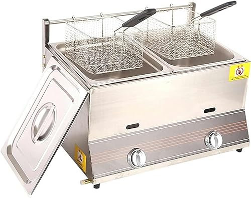 Commercial Gas Deep Fryer, ountertop Stainless Steel LPG Fryer, French Frie Frying Machine Double Deep Fat Fryer, Restaurant Home Fries Chip with Baskets And Lids,Single