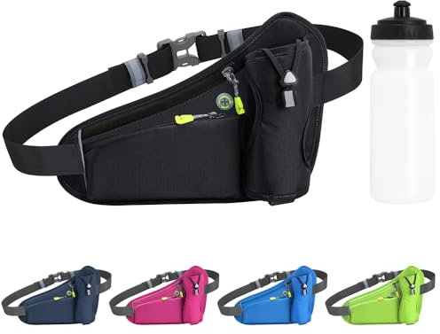 Tyuodna Laufgürtel Handy,Gürteltasche mit Flaschenhalter,Running Belt,Bauchtasche für Trinkflasche,Verstellbar Hüfttasche Damen und Herren,Trinkgürtel für Jogging (Schwarz+600ml Wasserflasche)