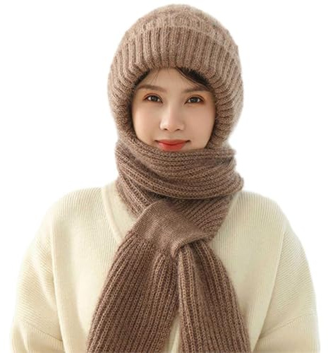 Kashyke Kapuzenschal Damen Winter Schal mit Kapuze Schalmütze Mützenschal Kaputzenschal Frauen Winddichte Pullovermütze Winter Warm Strick Mütze mit Schal Mütze Wintermütze 2 In 1