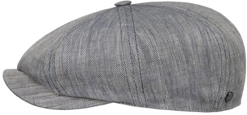 LIERYS Herringbone Leinen Ballonmütze Klassische Flatcap Sommerlich Fischgrätmuster Herren Frühjahr Sommer Made in the EU blau M (56-57 cm)