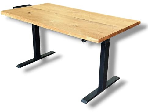 Live Distance Shopping MyTimber® höhenverstellbarer Schreibtisch Eiche Massiv | Ergonomischer Steh-Sitz Tisch | Echtholz für mehr Wohlbefinden an deinem Arbeitsplatz (120 x 80CM, gerade Kante)