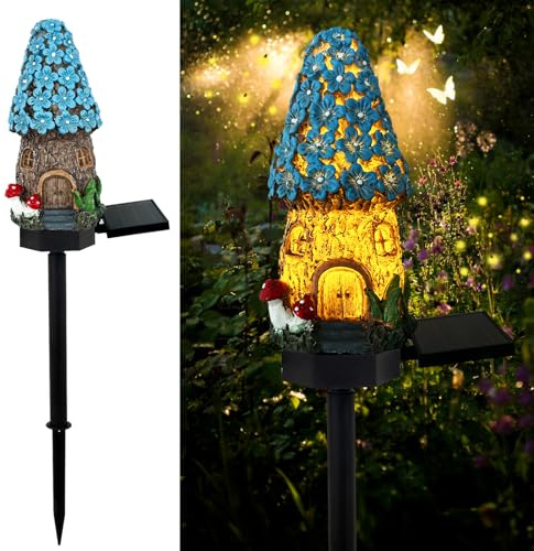 Mushroom Solar Lights Outdoor， LED Fairy Garden Decor Blue