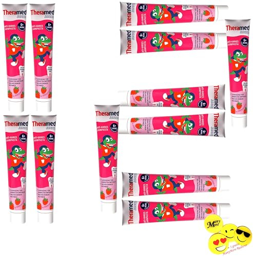 Thera-Med Junior Erdbeere ֍ 12 x 75 ml ֍ Kinder-Zahnpasta ab 6 Jahren ► ohne Minze & Menthol ◄ Junior Zahncreme Erdbeer-Geschmack +1 Gratis Radierer von ManyMore*