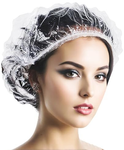 Shower Caps Disposable Plastic Shower Caps for Women Men Bath Caps Hair Cap Waterproof for Salon,Spa,Travel,Home Use,Hotel,Shower (50PCS, 42CM)