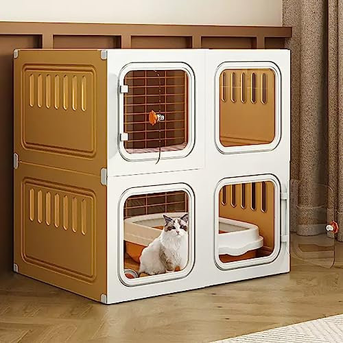 Kleintierkäfig mit Katzenkäfig Innen, Katzenleiter, Kratzbaum und Katzenbett - Ideal für Kätzchen, Welpen, Meerschweinchen, Kaninchen, Chinchillas, Frettchen - Großer Trainingsplatz für 1-2 Katzen