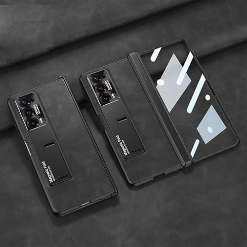 Compatible with Huawei Honor Magic V2 Cellphone Flip Case,Rugged Shockproof PU Leather Protective Phone Cover W Kickstand+Magnetic Hinge Protection+Built-in Screen Protector Stand Case (Black)