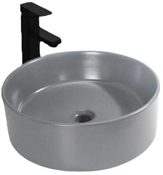 DIANXI Fregadero de cerámica for Recipiente, Lavabo artístico Sencillo, Redondo, Gris Mate, for encimera, Lavabo de cerámica for baño de Hotel